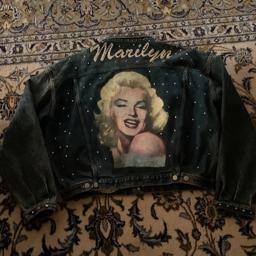 Custom Rhinestone Marilyn Monroe Denim Jacket – size L /XL